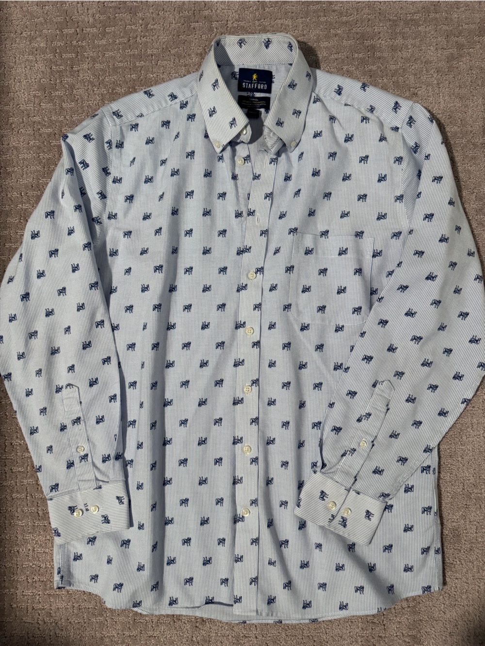 Stafford Striped Dress Shirt with Navy Bulldog Print